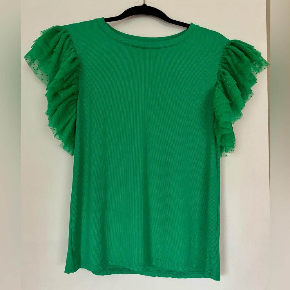 BiBi Emerald Green Ruffle Sleeve Tee